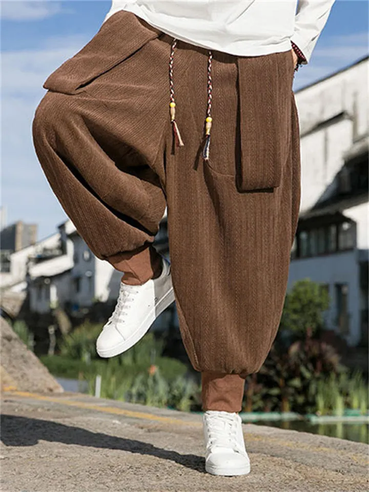 Men's Solid Color Textured Drawstring Stylish Corduroy Pants