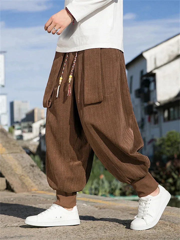 Men's Solid Color Textured Drawstring Stylish Corduroy Pants