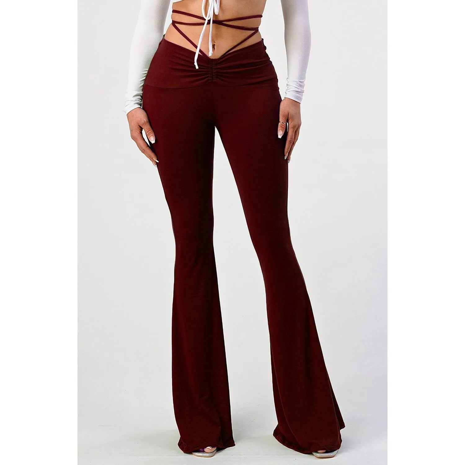 Mid Rise Flare Pants with Wrap Around String