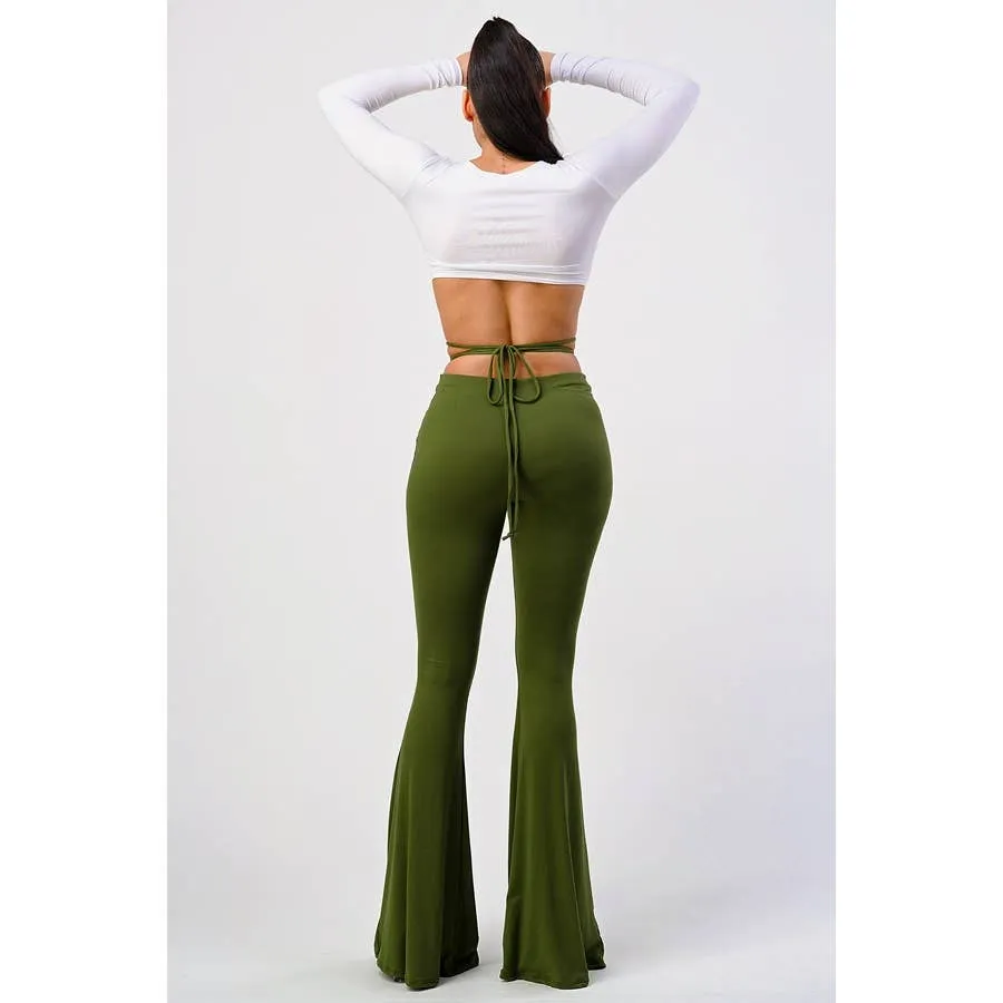 Mid Rise Flare Pants with Wrap Around String