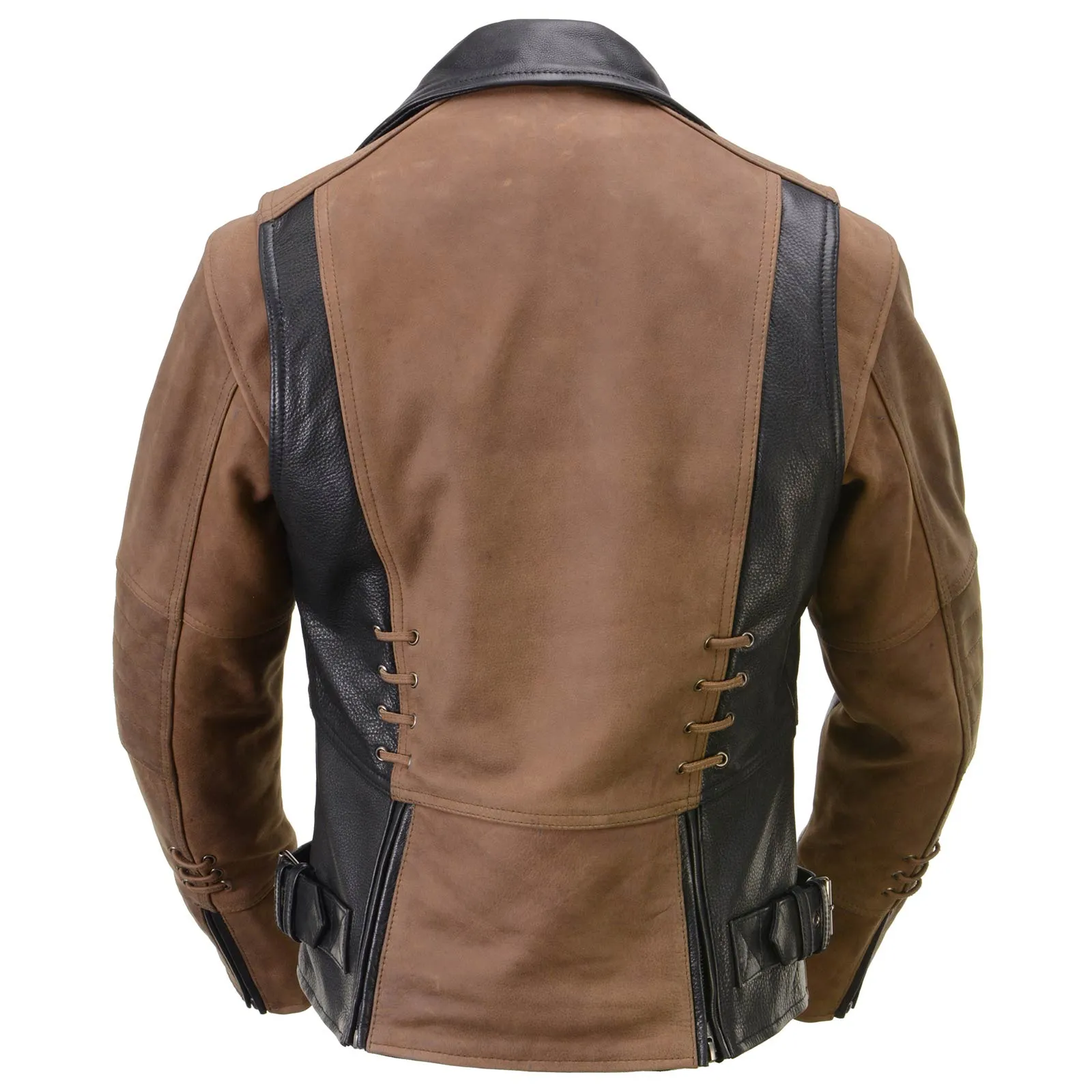 Milwaukee Leather MLL2508 Women's 'Dixie' Vintage Crazy Horse Brown and Black Leather Motorcycle Rider Jacket