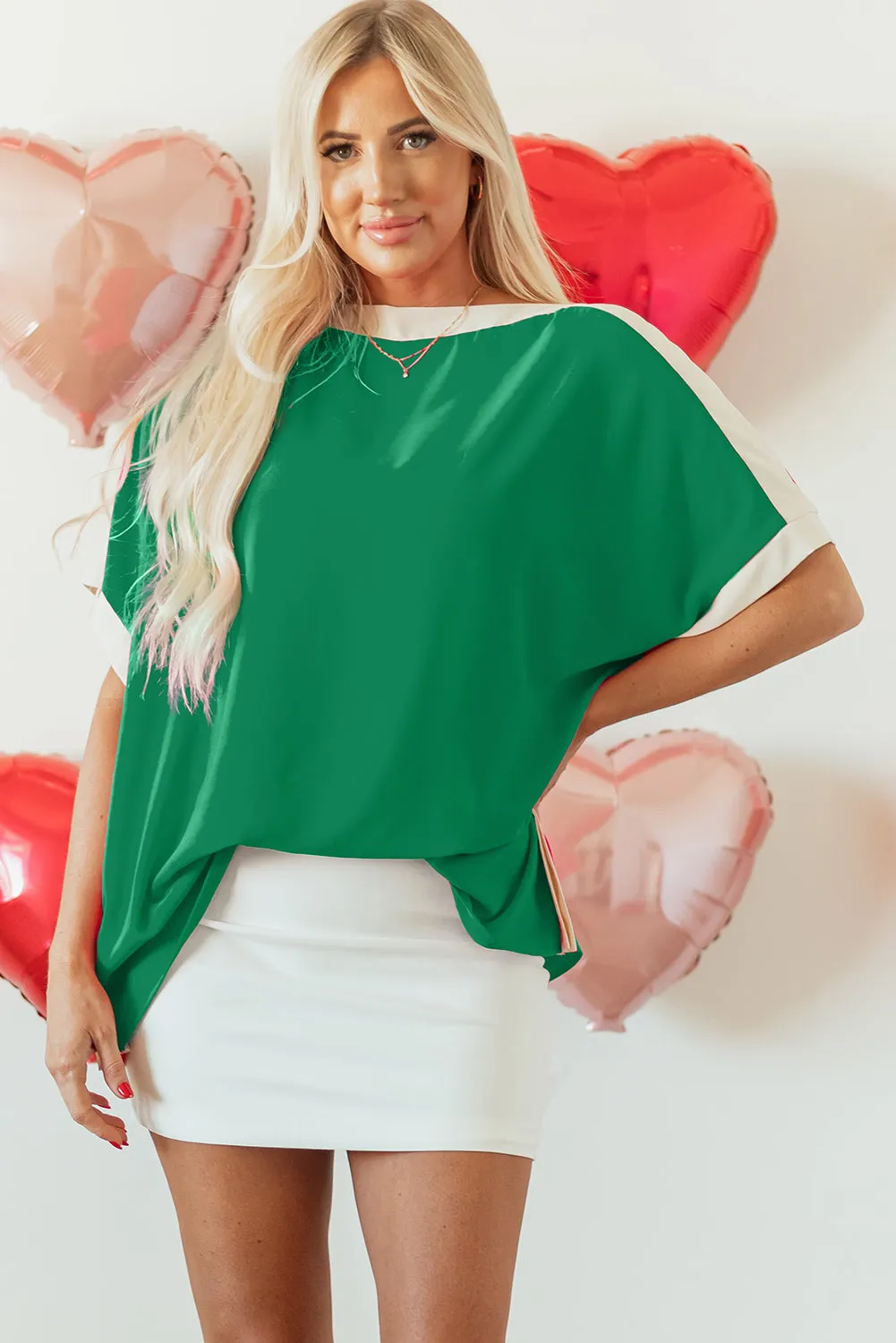 Oversized Boat Neck Tunic Blouse