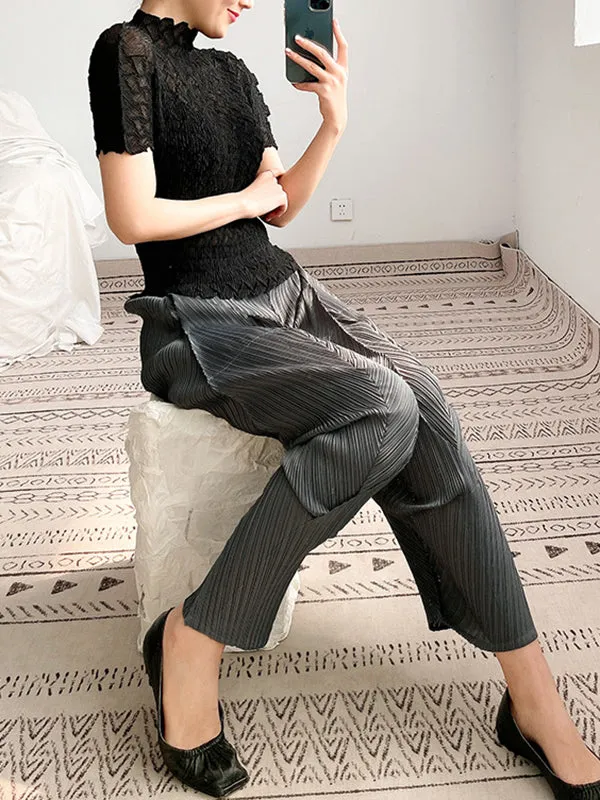 Pleated Solid Color Harem Pants Ninth Pants Ninth Pants