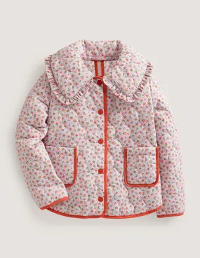 Quilted Collar Jacket-Lilac Pink Vintage Floral