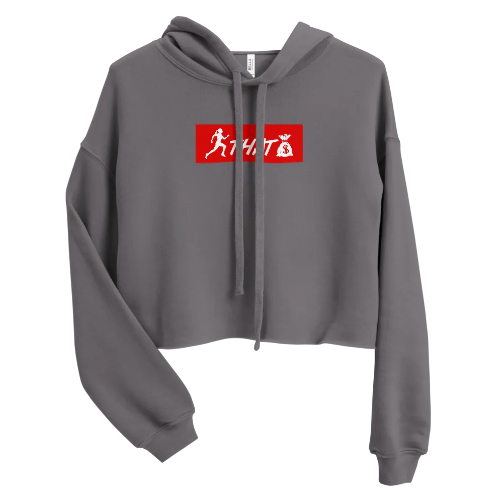 "W. Sup. Chase That bag" Storm Grey (Red logo) Crop Hoodie