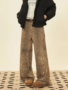 Retro Leopard Print American Versatile Street Jeans