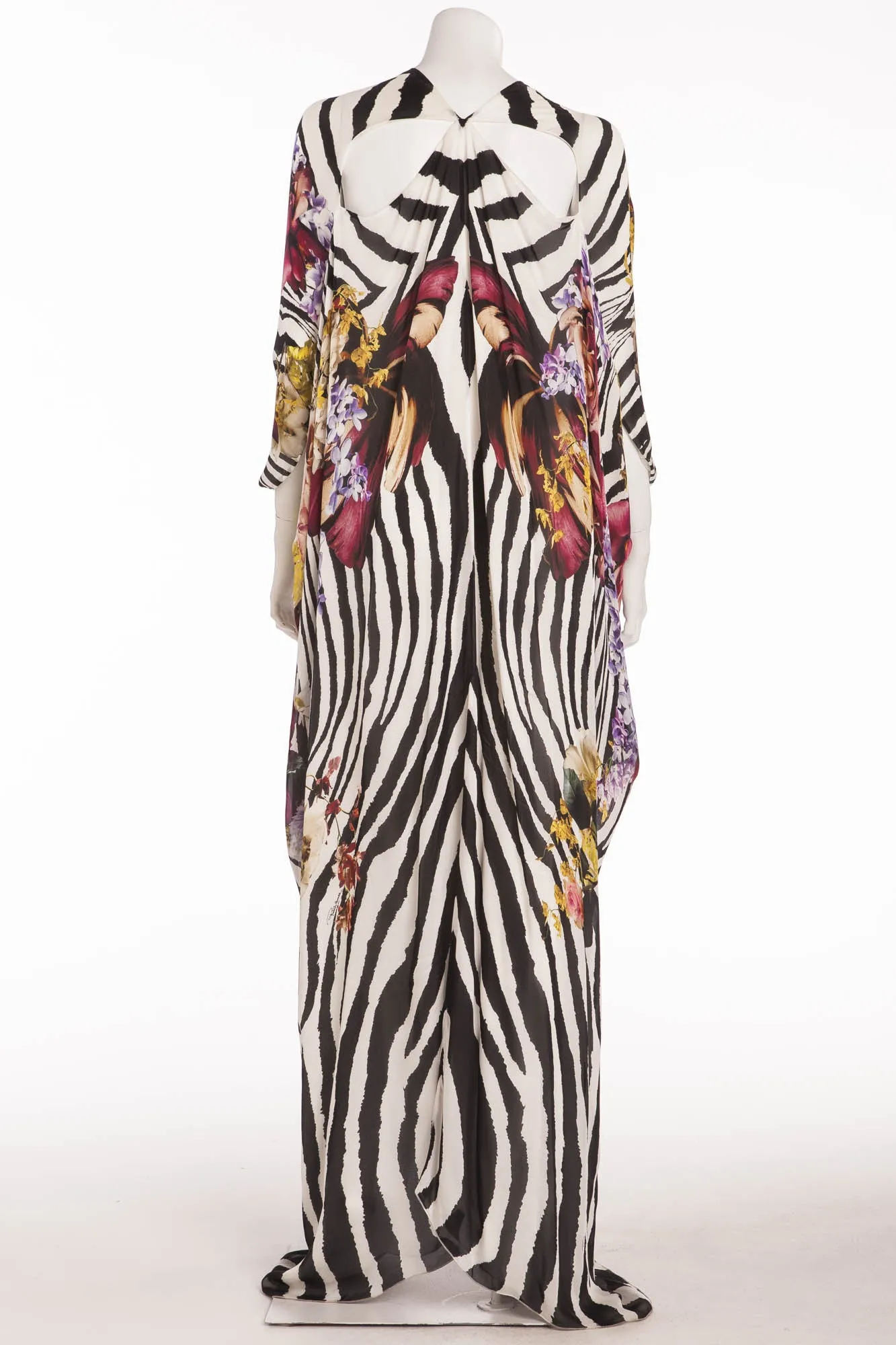 Roberto Cavalli - Zebra & Flowers Patterned Caftan Cutout Back