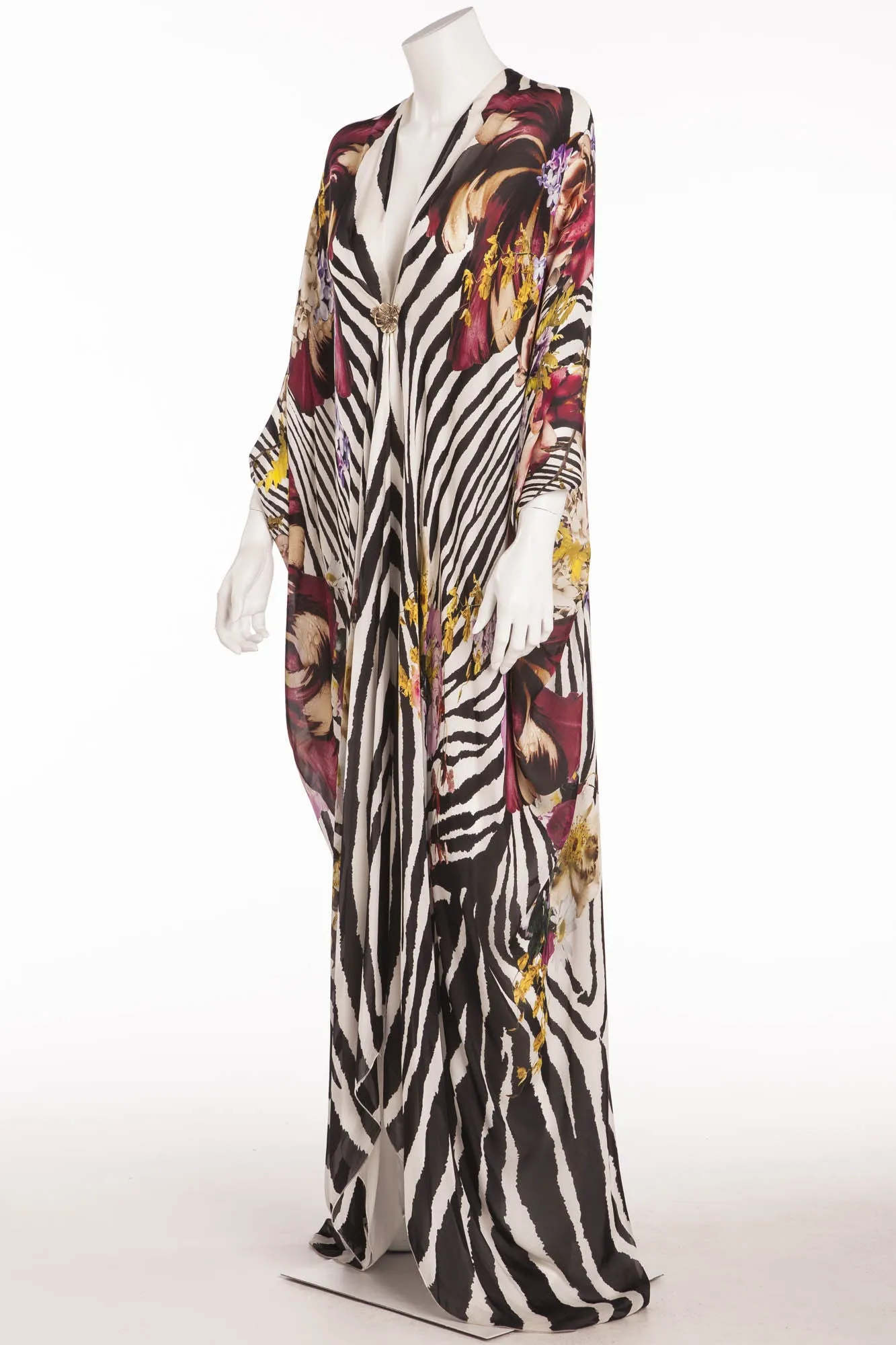 Roberto Cavalli - Zebra & Flowers Patterned Caftan Cutout Back