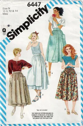 Simplicity 6447 Womens Gathered Apron Dirndl Skirts 1980s Vintage Sewing Pattern Size 10 - 14 UNCUT Factory Folded