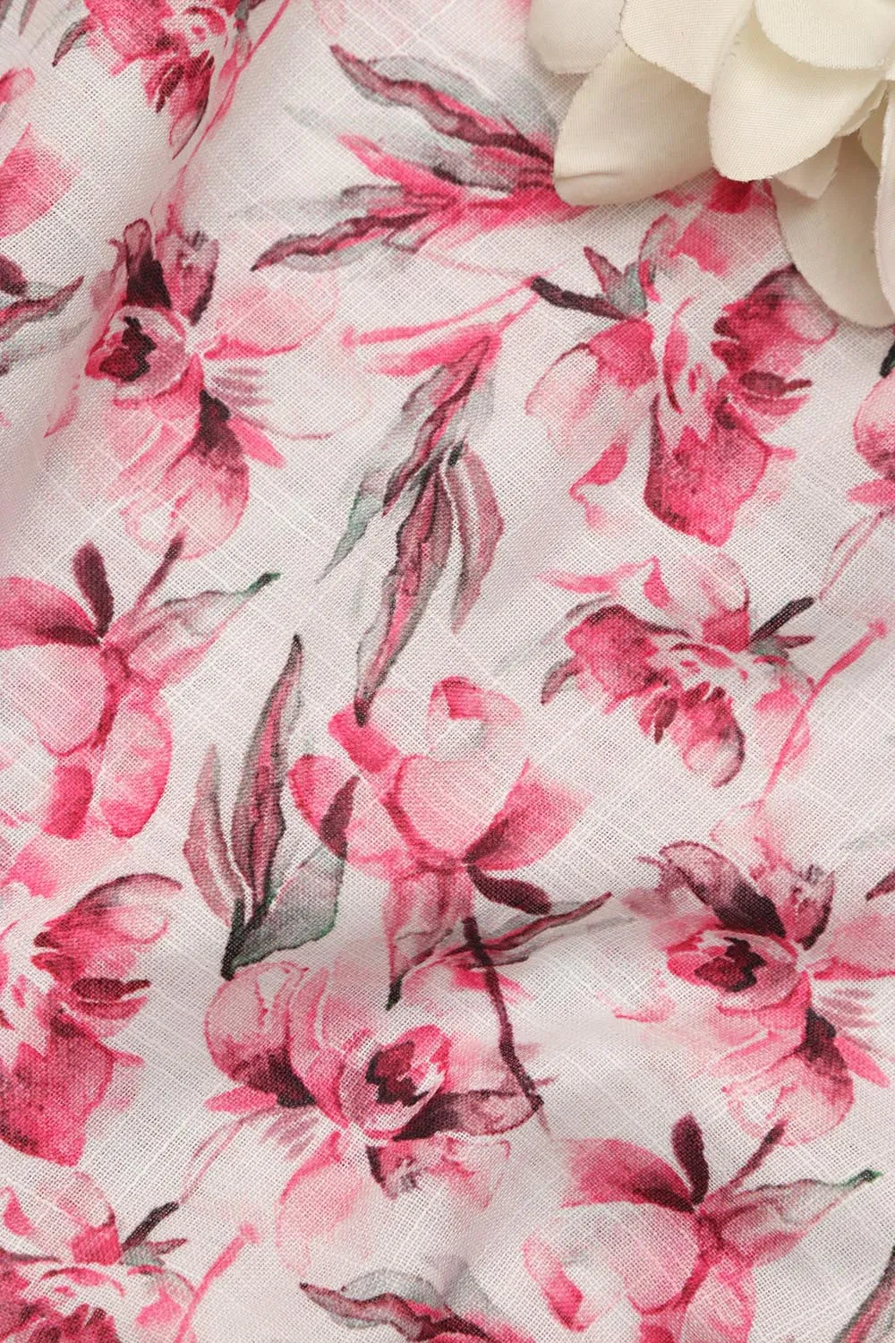 Soft Pink Wrinkle Free Cotton Linen Digital Printed Fabric ( 1 Mtr )