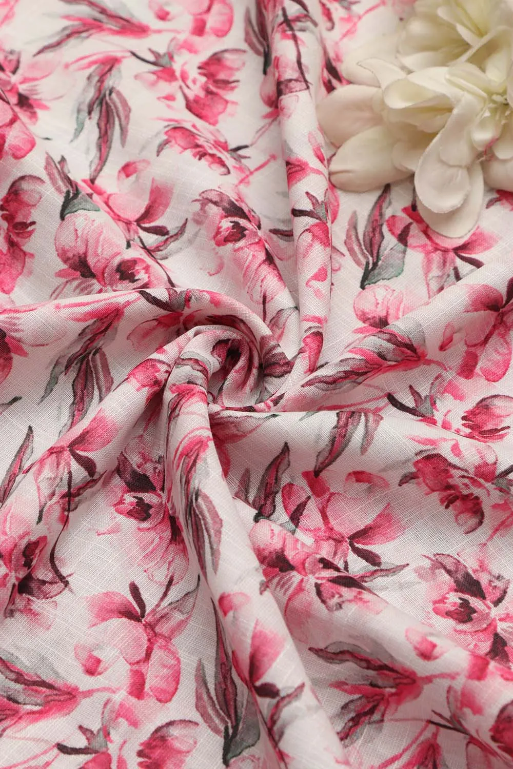 Soft Pink Wrinkle Free Cotton Linen Digital Printed Fabric ( 1 Mtr )