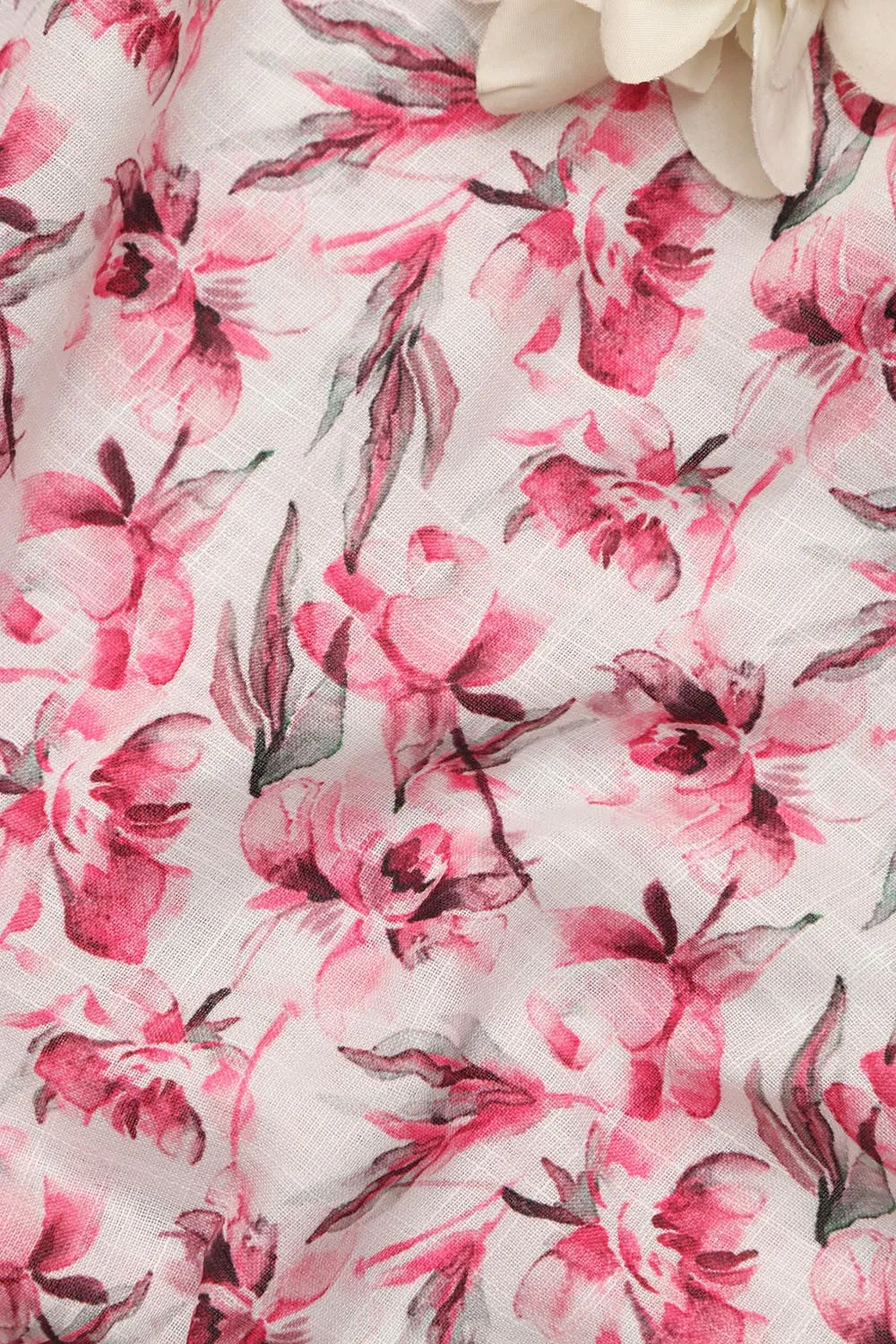 Soft Pink Wrinkle Free Cotton Linen Digital Printed Fabric ( 1 Mtr )