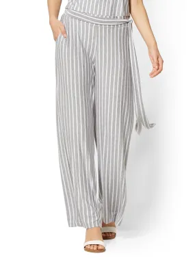 Striped Wide-Leg Pull-On Pant