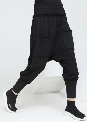 Stylish Black Pockets Cotton harem pants Spring