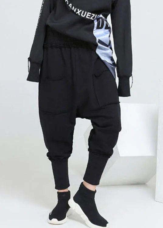 Stylish Black Pockets Cotton harem pants Spring