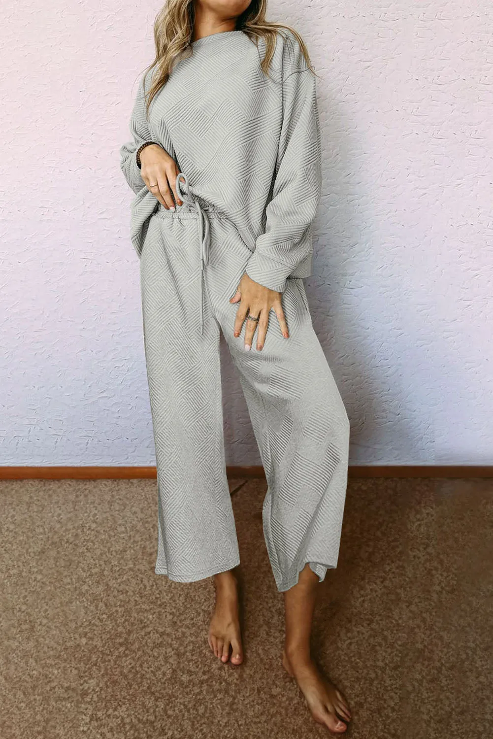 Stylish Gray Women's T-Shirt & Pants Set - Ultra Loose