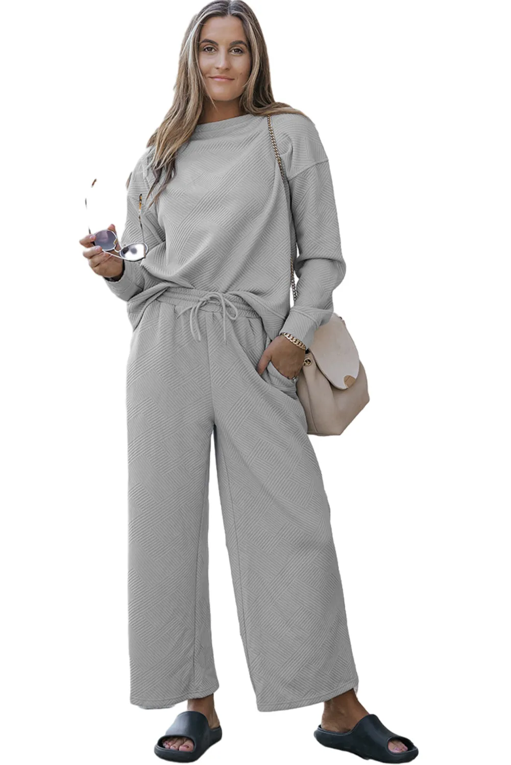 Stylish Gray Women's T-Shirt & Pants Set - Ultra Loose