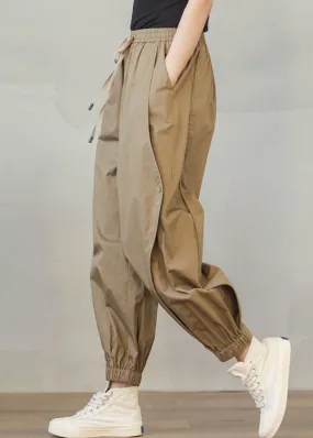 Stylish Khaki Oversized Patchwork Cotton Harem Pants Spring LY0903