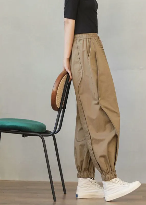 Stylish Khaki Oversized Patchwork Cotton Harem Pants Spring LY0903