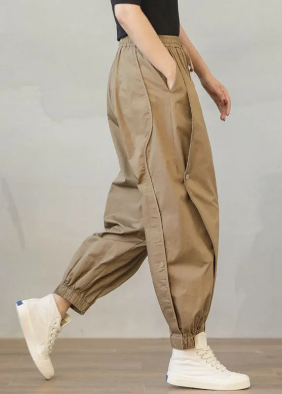 Stylish Khaki Oversized Patchwork Cotton Harem Pants Spring LY0903