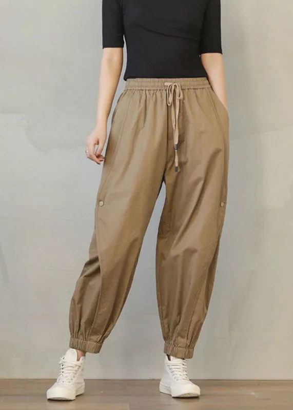 Stylish Khaki Oversized Patchwork Cotton Harem Pants Spring LY0903