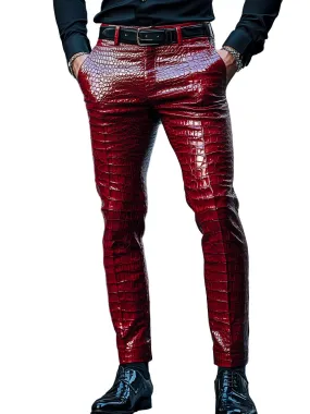 Stylish Red Crocodile Leather Pants