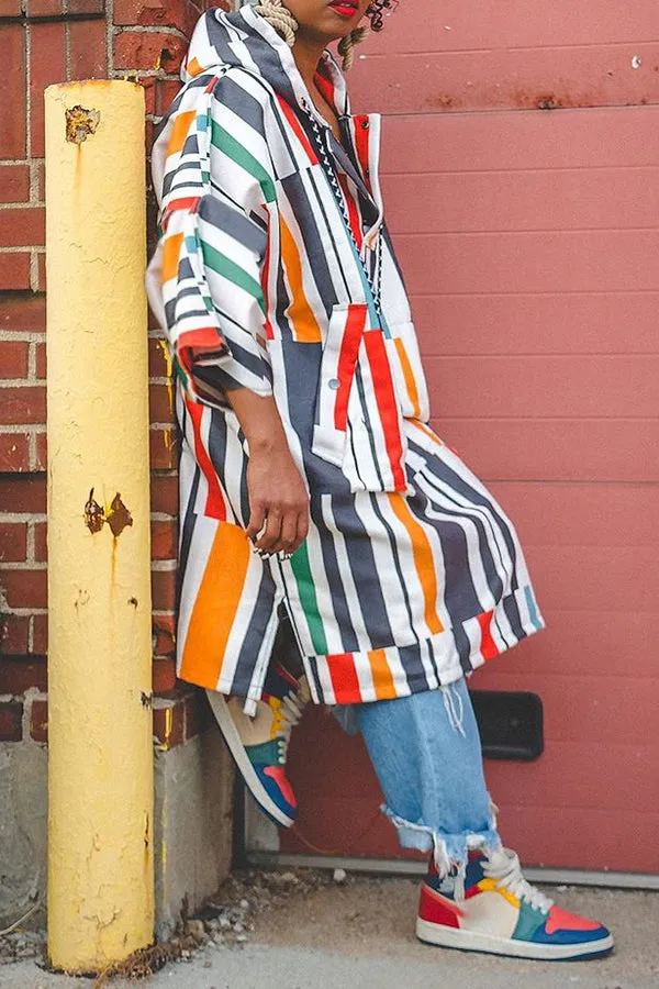 Trendy Colorful Stripe Batwing Sleeve Hoodie