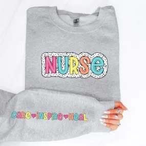 Trendy Dalmation Dots Nurse Crewneck Sweatshirt with Sleeve Design