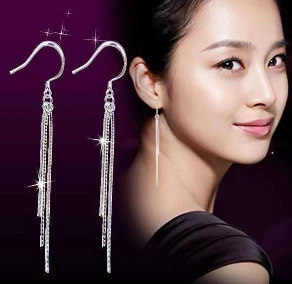 Triple Tassel Dangling Silver Snake Chain Versatile Hook Earrings For Woman