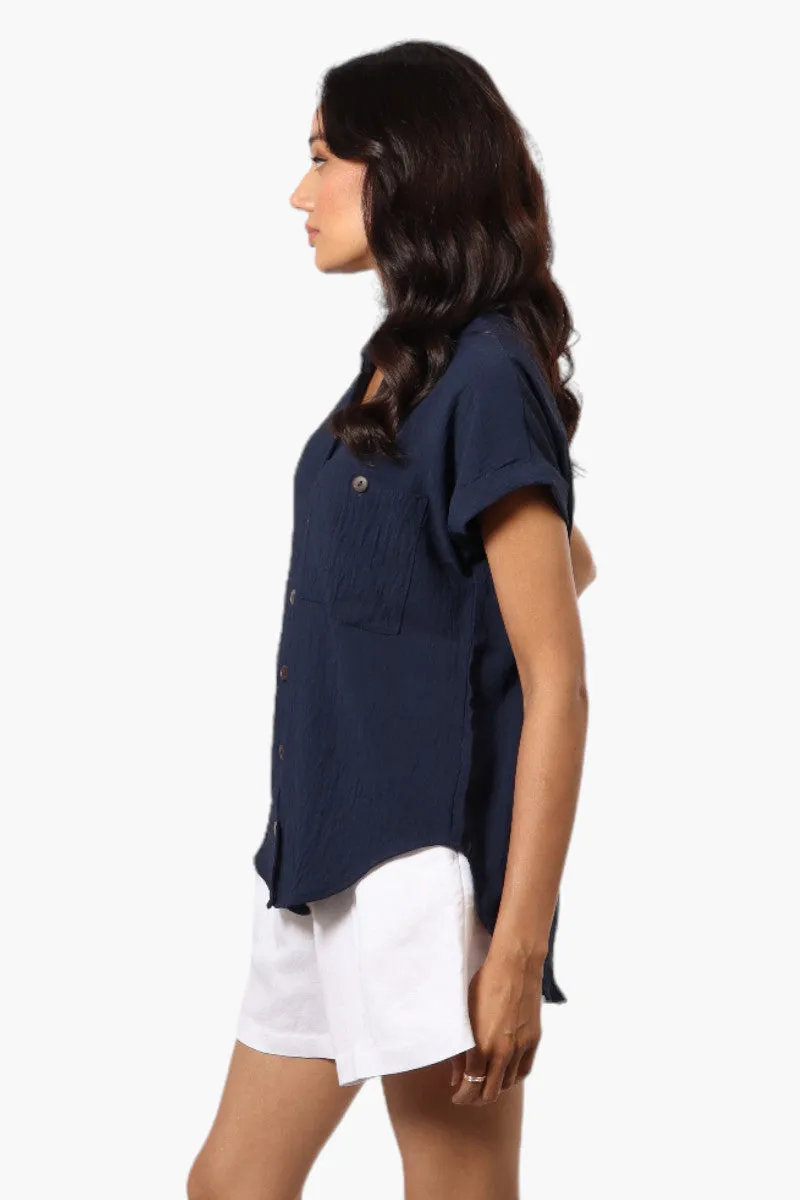 Urbanology Button Up Cap Sleeve Blouse - Navy