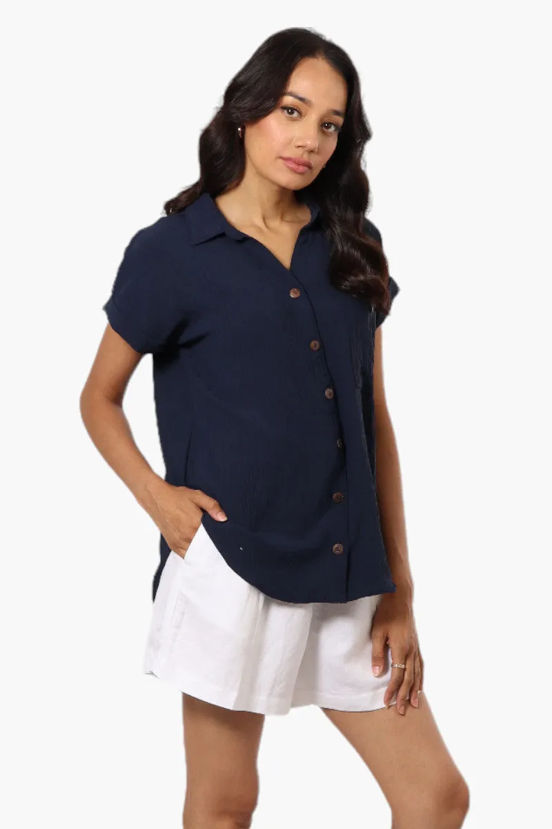 Urbanology Button Up Cap Sleeve Blouse - Navy