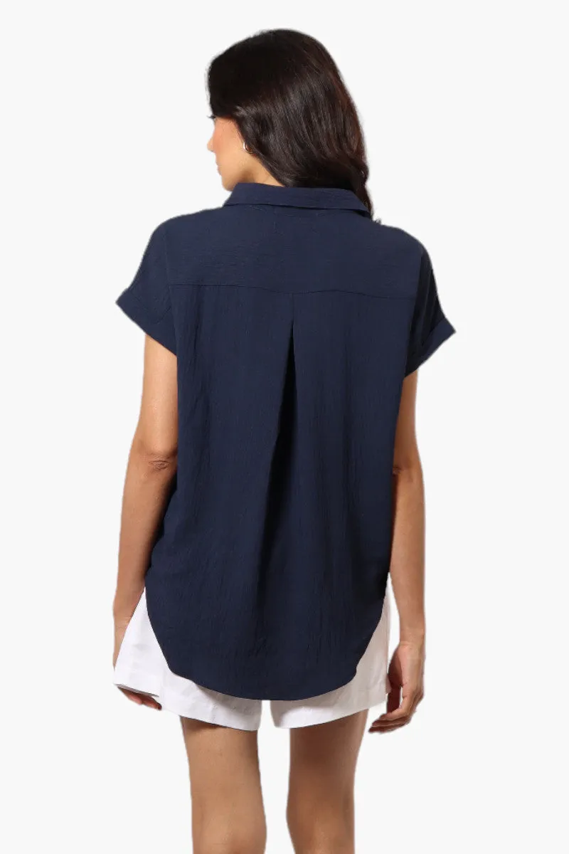 Urbanology Button Up Cap Sleeve Blouse - Navy