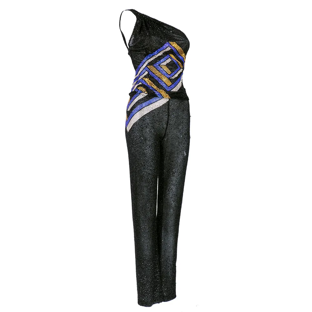 VERSACE 90s Fully Beaded Asymmetrical Pattern Ensemble