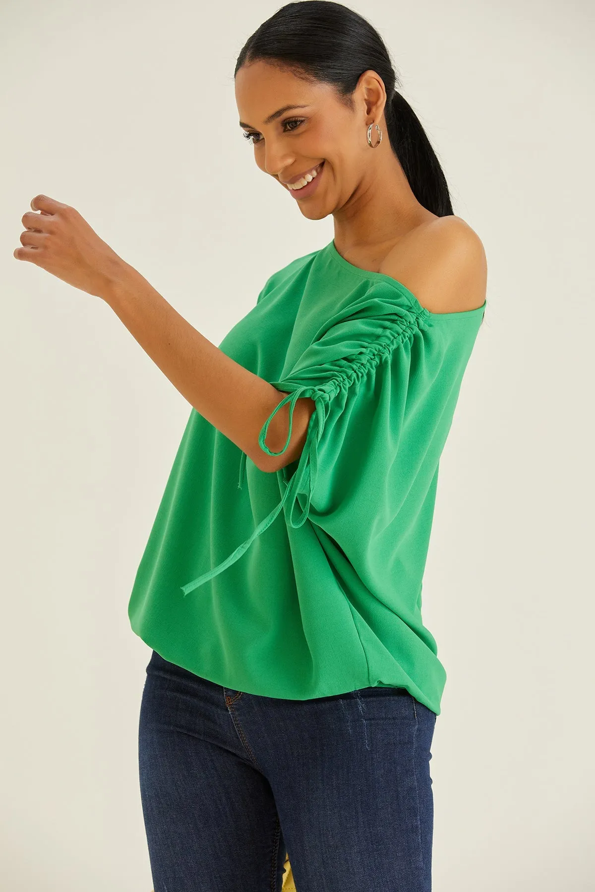 Versatile Off-Shoulder Green Oversized Top