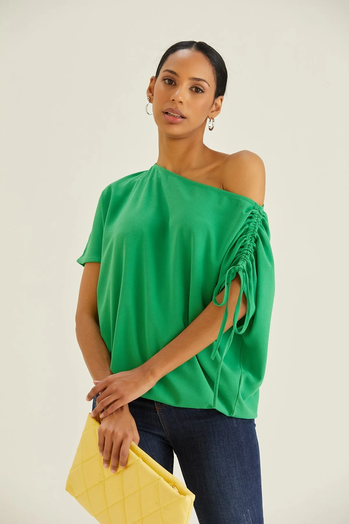 Versatile Off-Shoulder Green Oversized Top