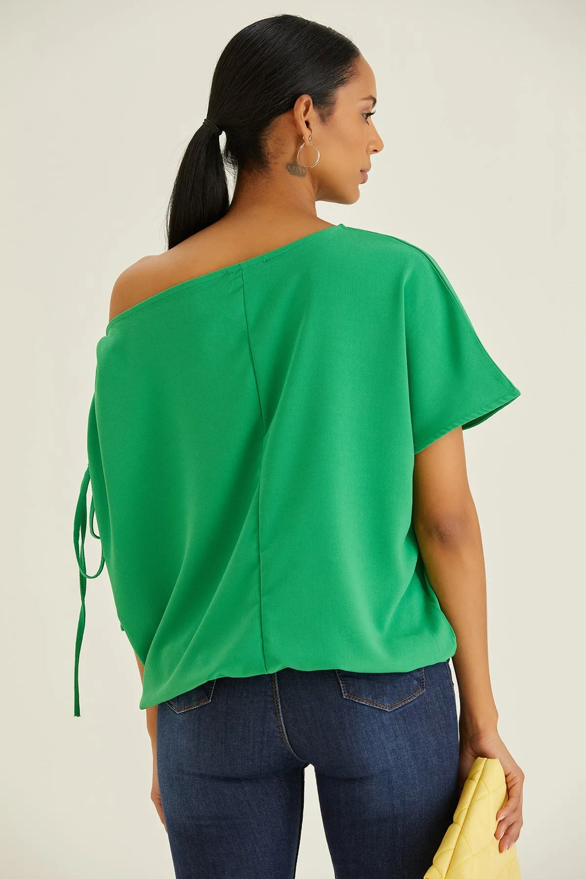 Versatile Off-Shoulder Green Oversized Top