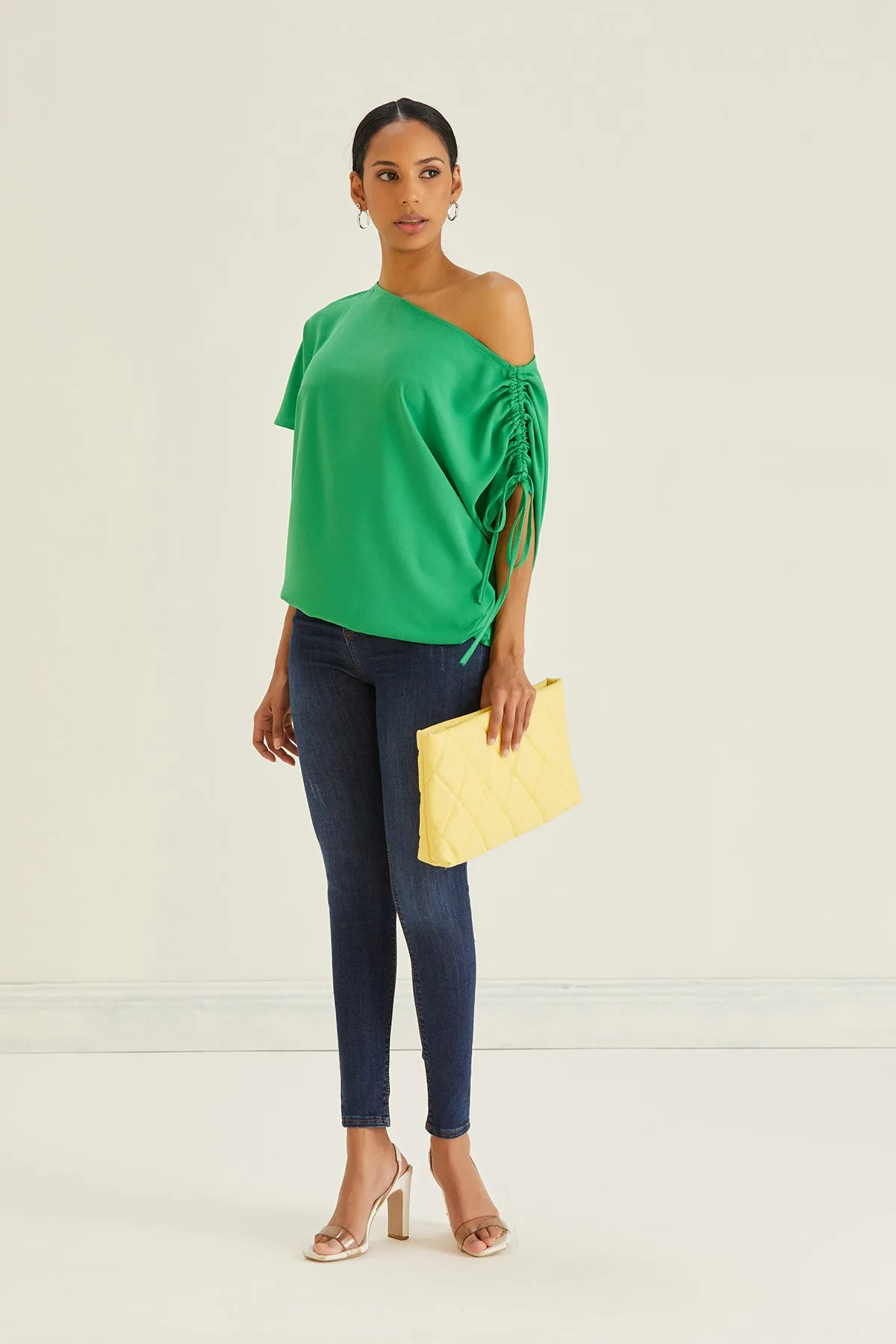 Versatile Off-Shoulder Green Oversized Top