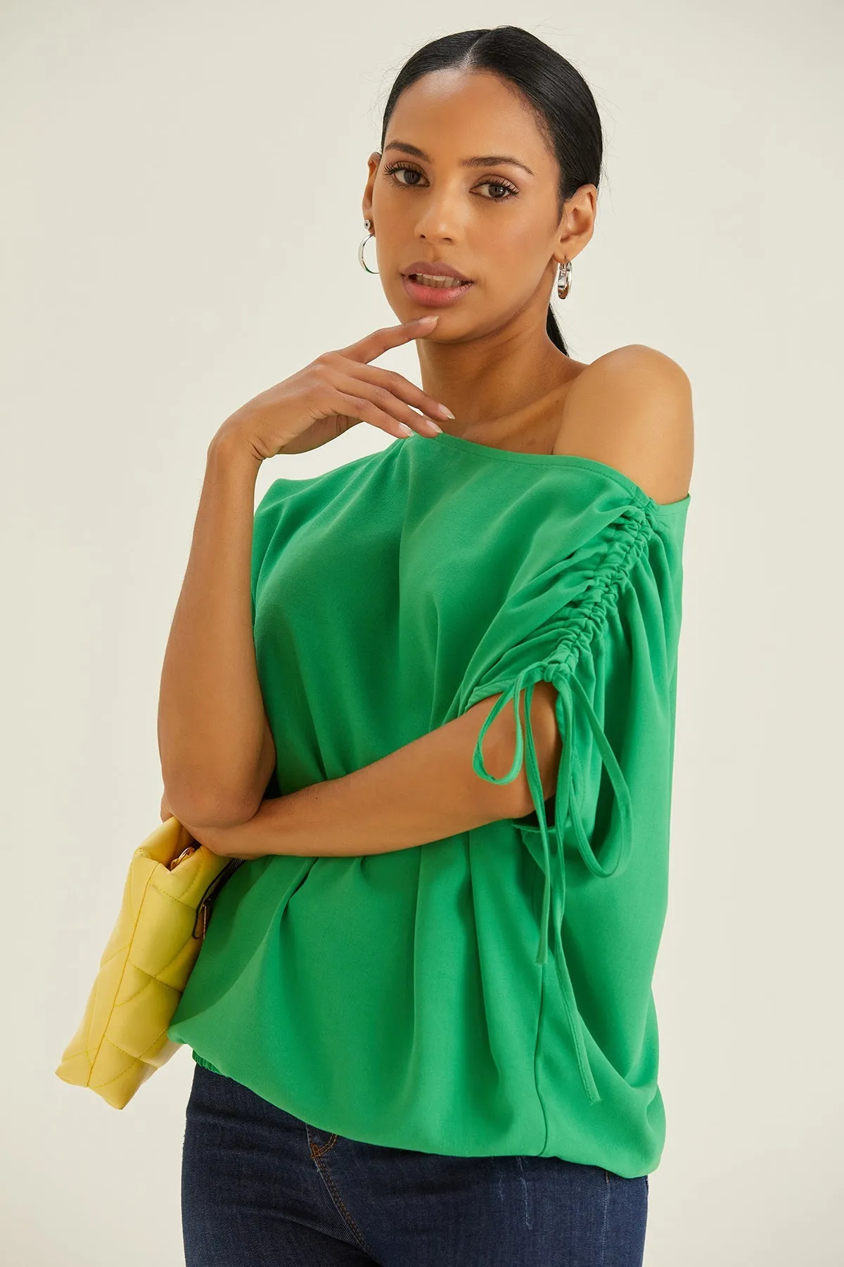 Versatile Off-Shoulder Green Oversized Top