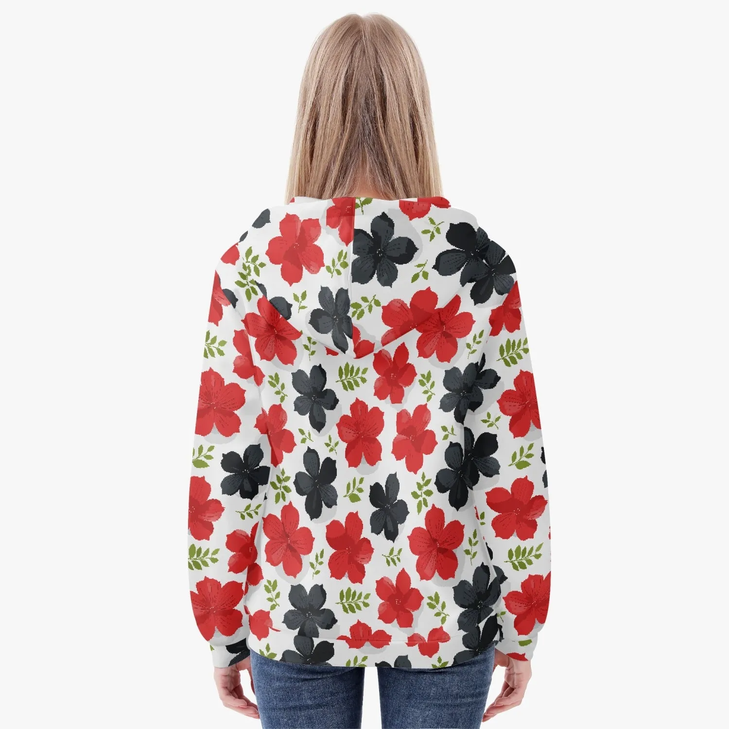 Veste à capuche zippée AOP pour femme "Fleur rouges et noires" (221)