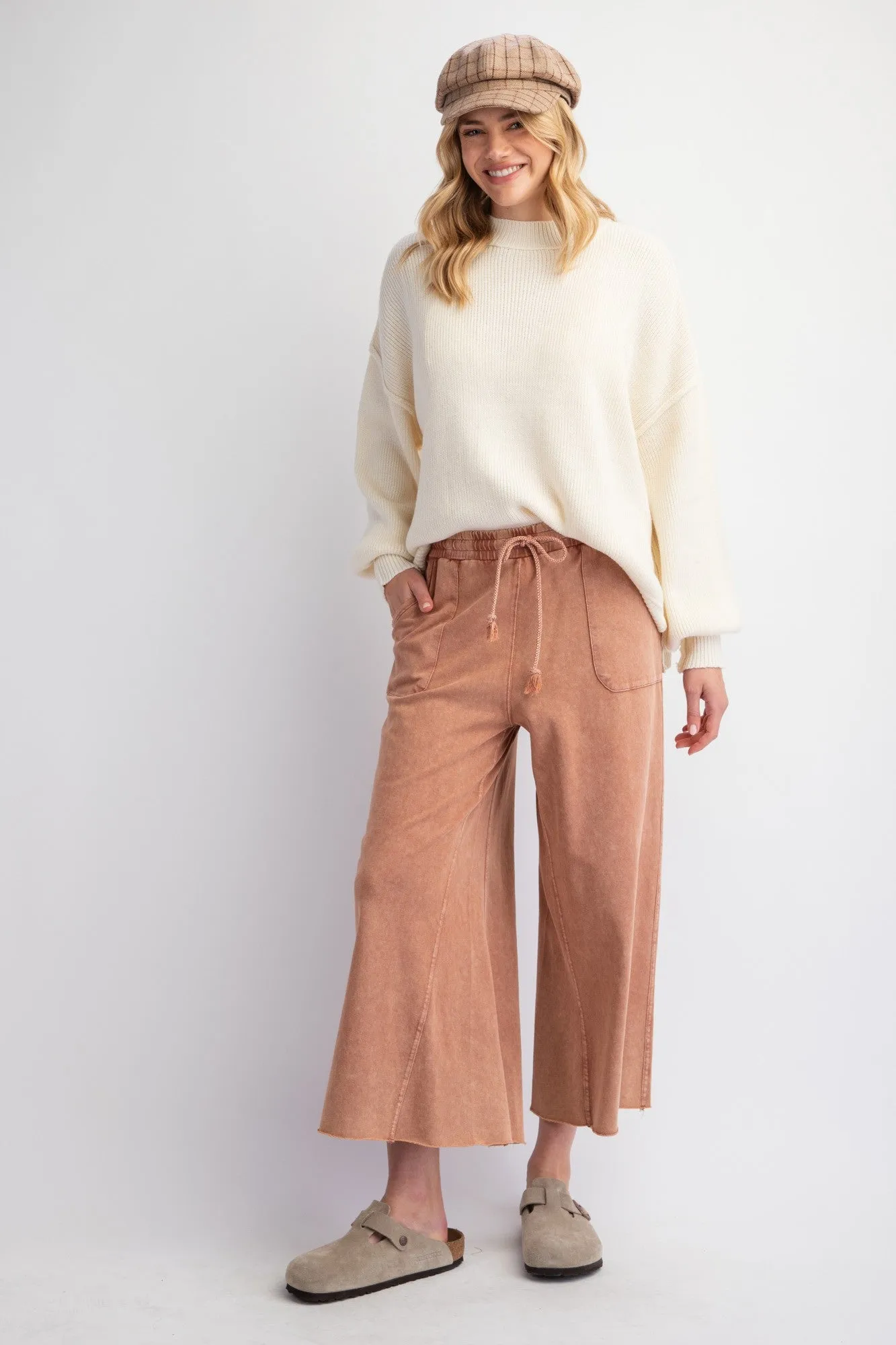 Washed Terry Knit Wide Leg Pants