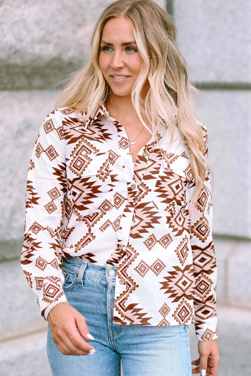 Western Aztec Pattern Flap Shirt