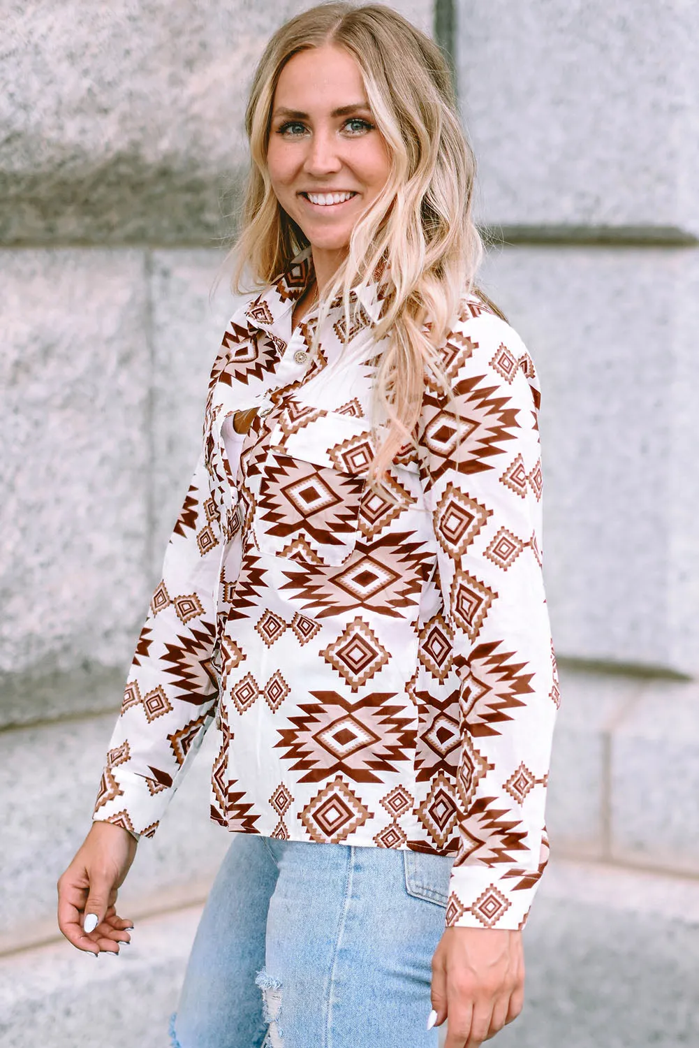 Western Aztec Pattern Flap Shirt