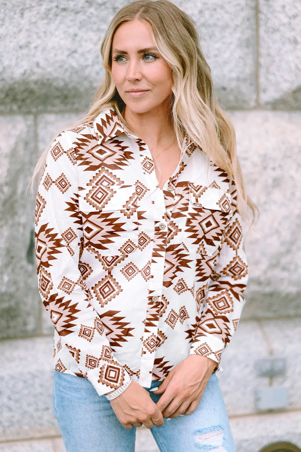 Western Aztec Pattern Flap Shirt