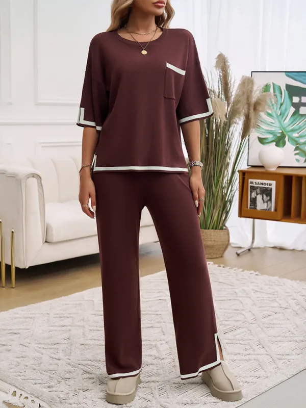 Women Laid-back Outfit Straight-leg pants with Top