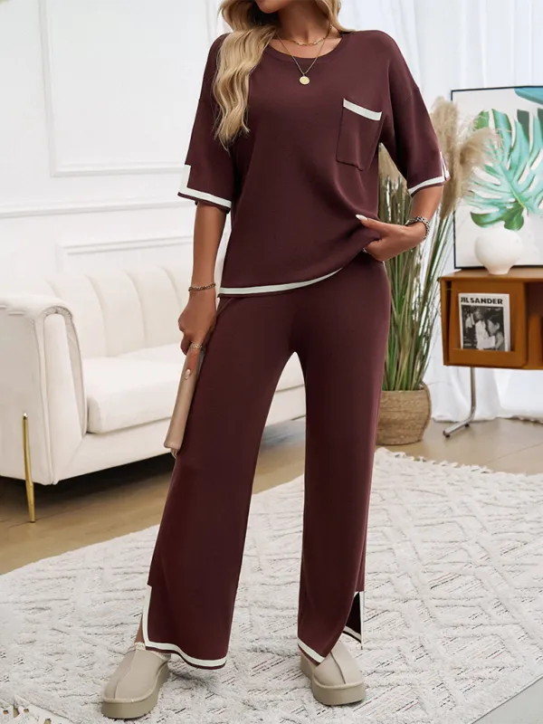 Women Laid-back Outfit Straight-leg pants with Top