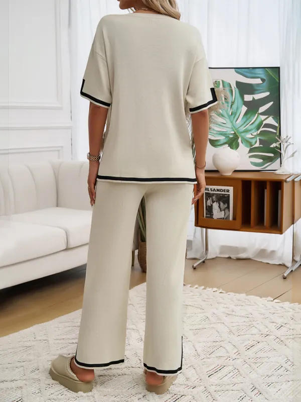 Women Laid-back Outfit Straight-leg pants with Top