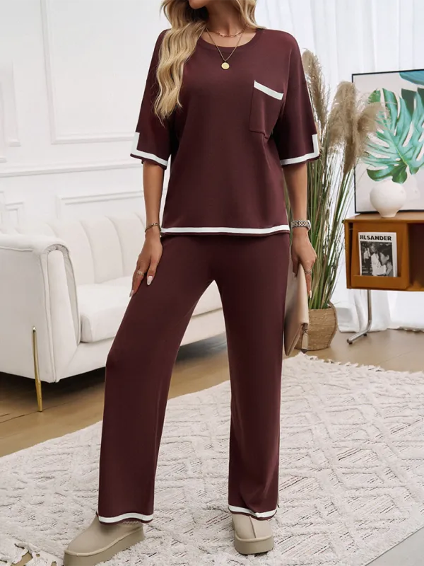 Women Laid-back Outfit Straight-leg pants with Top