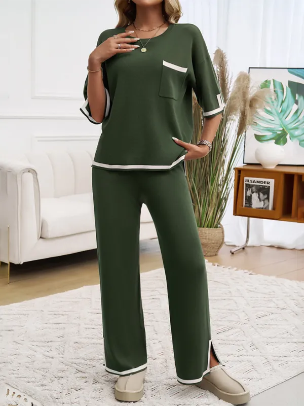 Women Laid-back Outfit Straight-leg pants with Top