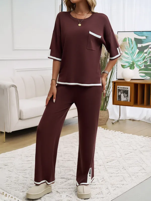 Women Laid-back Outfit Straight-leg pants with Top