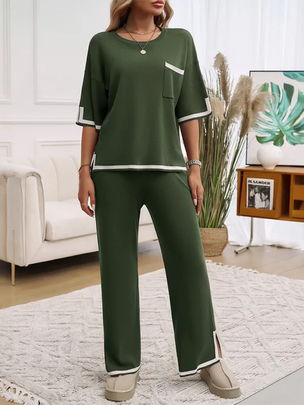 Women Laid-back Outfit Straight-leg pants with Top